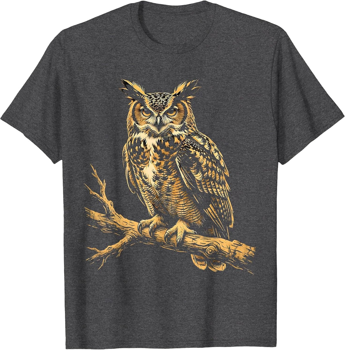 Great Horned Owl Bottomland Camo Wildlife Design T-Shirt - Dark Heather Grey