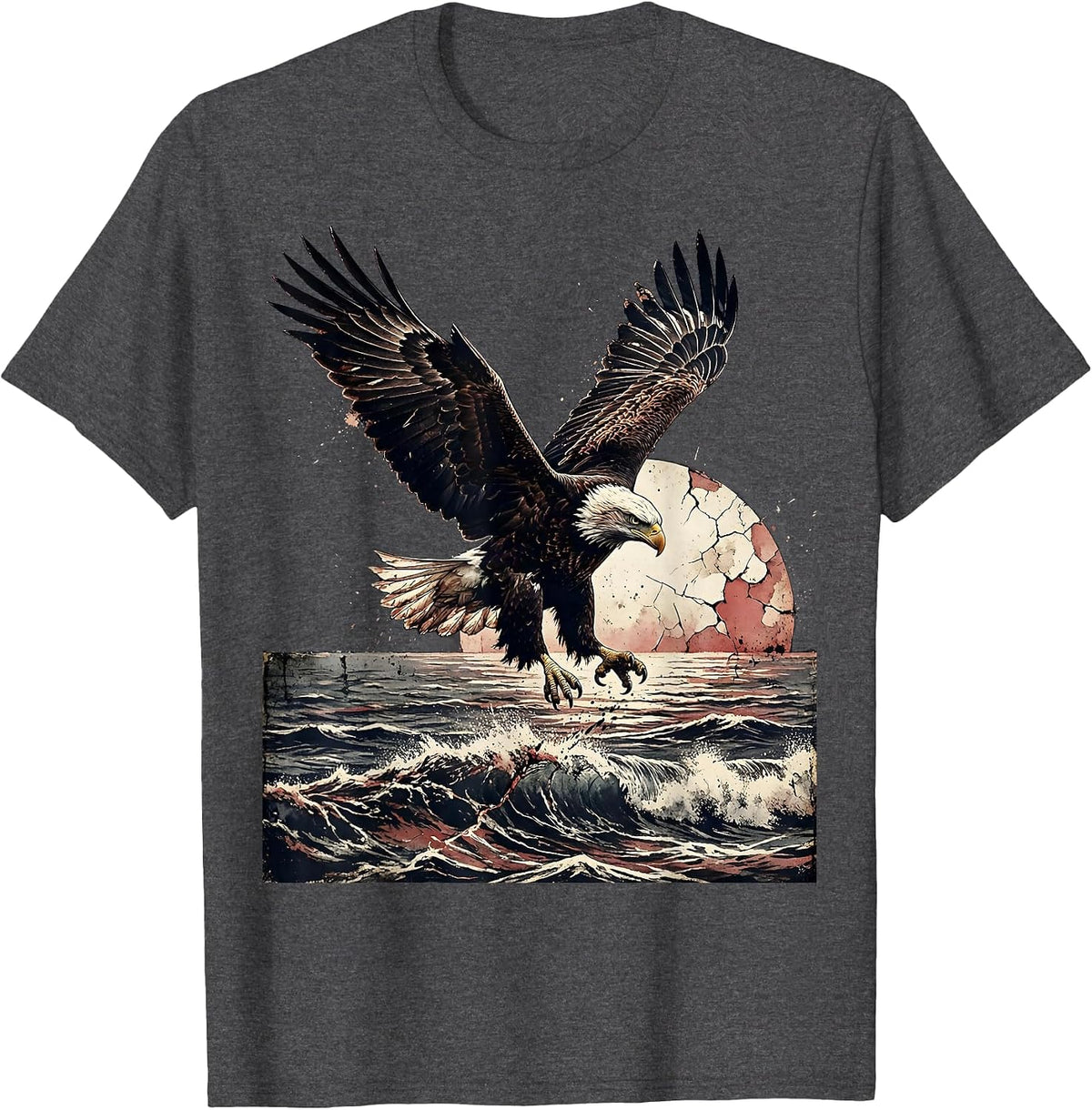 Men's Eagle Diving at Sunset Red White and Blue T-Shirt - Dark Heather Grey