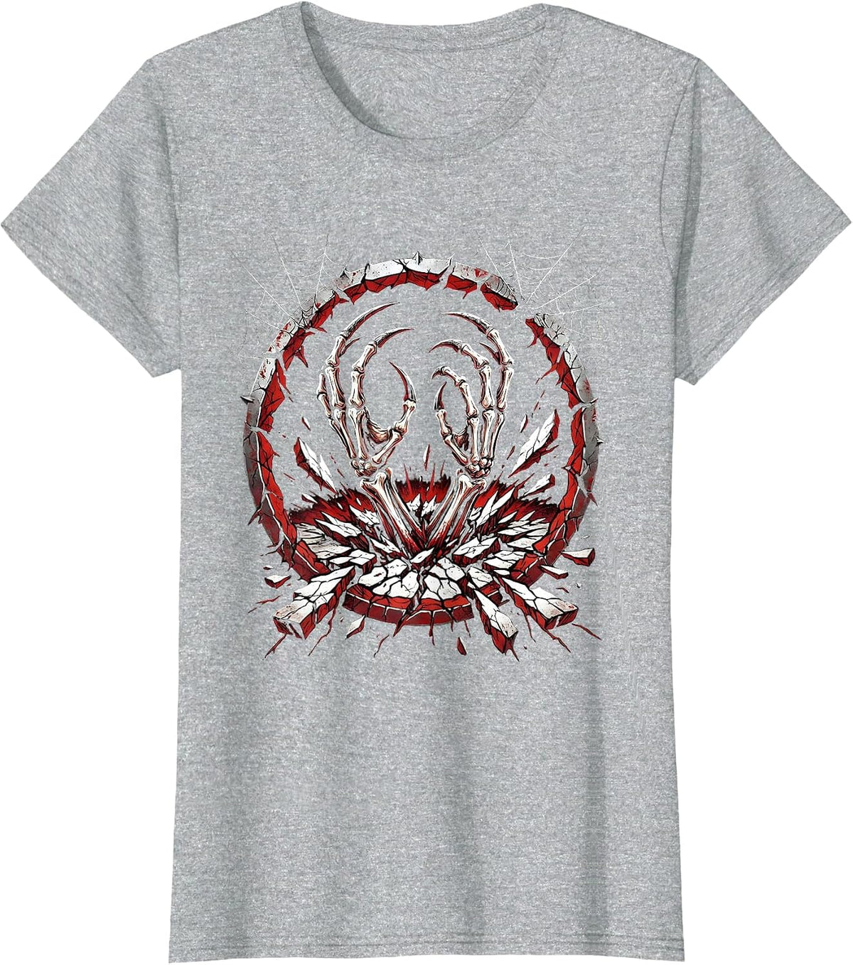 Demon Hands Breaking Through Cracked Ground T-Shirt - Heather Grey