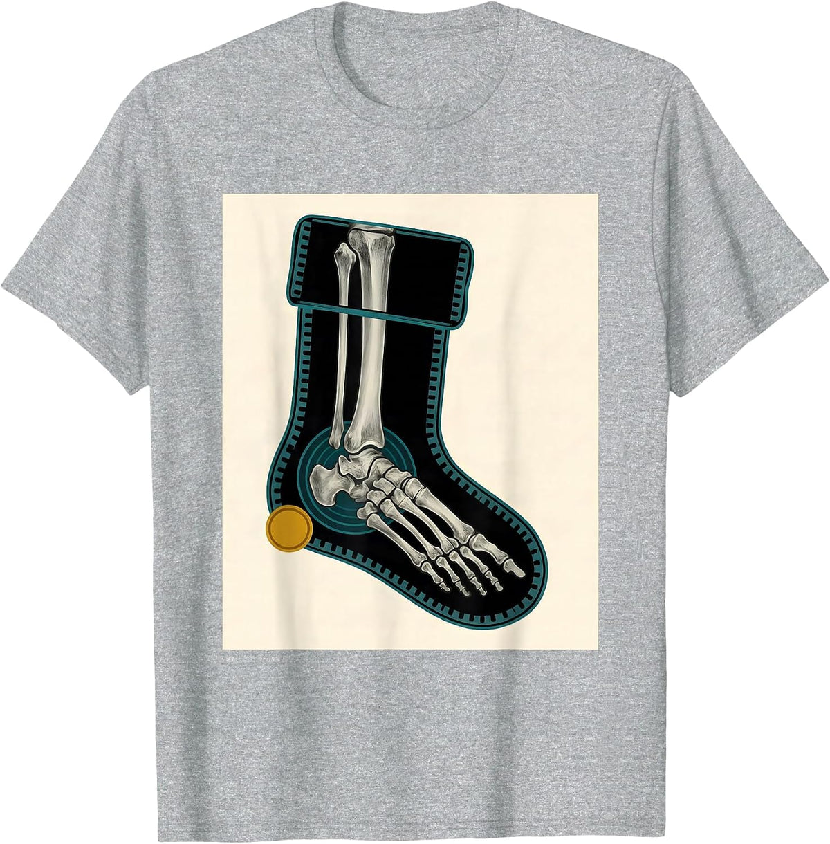 Men's Contact Plate Radiology Tech Christmas Skeleton Humor T-Shirt - Heather Grey