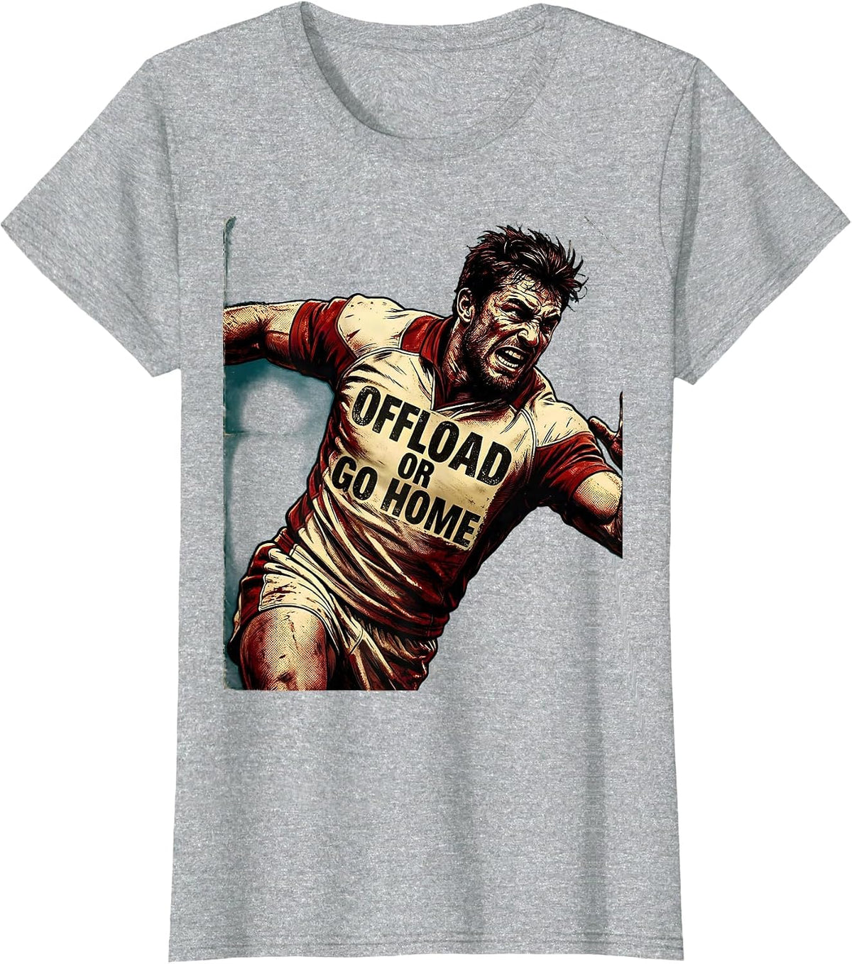Offload Or Go Home Rugby Graphic Design T-Shirt - Heather Grey