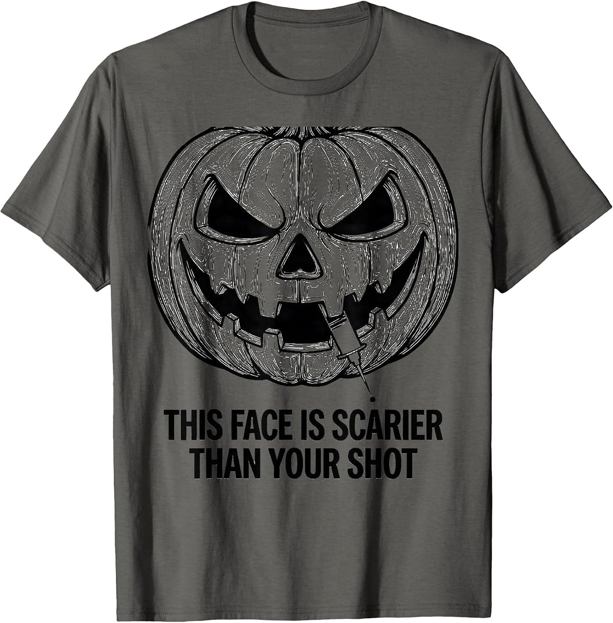 Men's This Face Is Scarier Than Your Shot Funny Halloween Nurse T-Shirt - Asphalt Grey