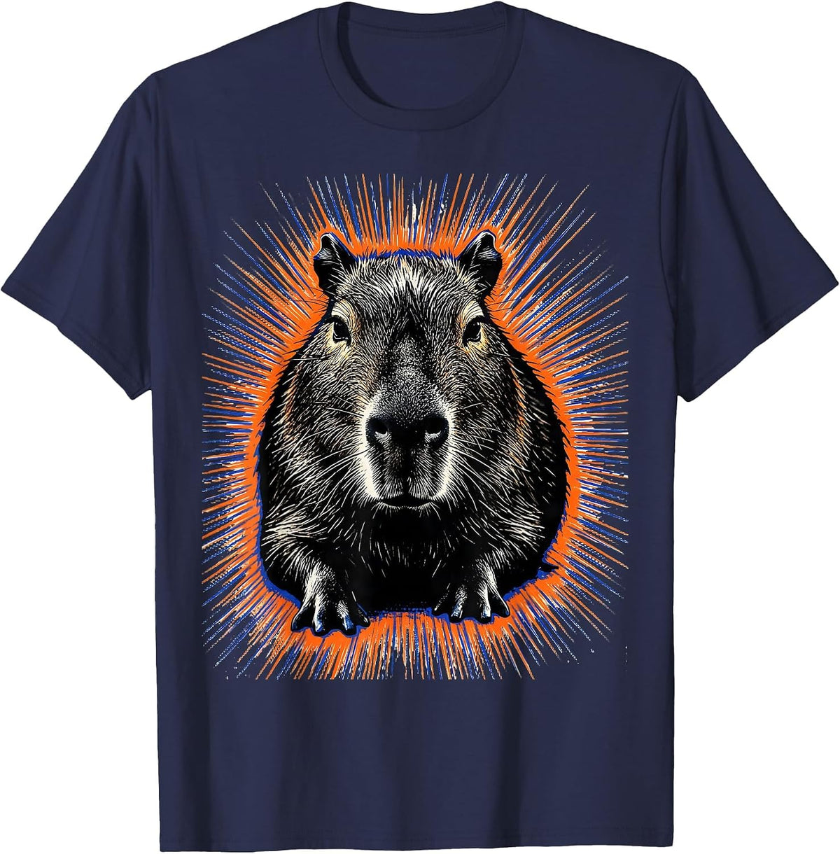 Capybara Photo Screenprint Funny Animal Meme Lover T-Shirt - Navy Blue