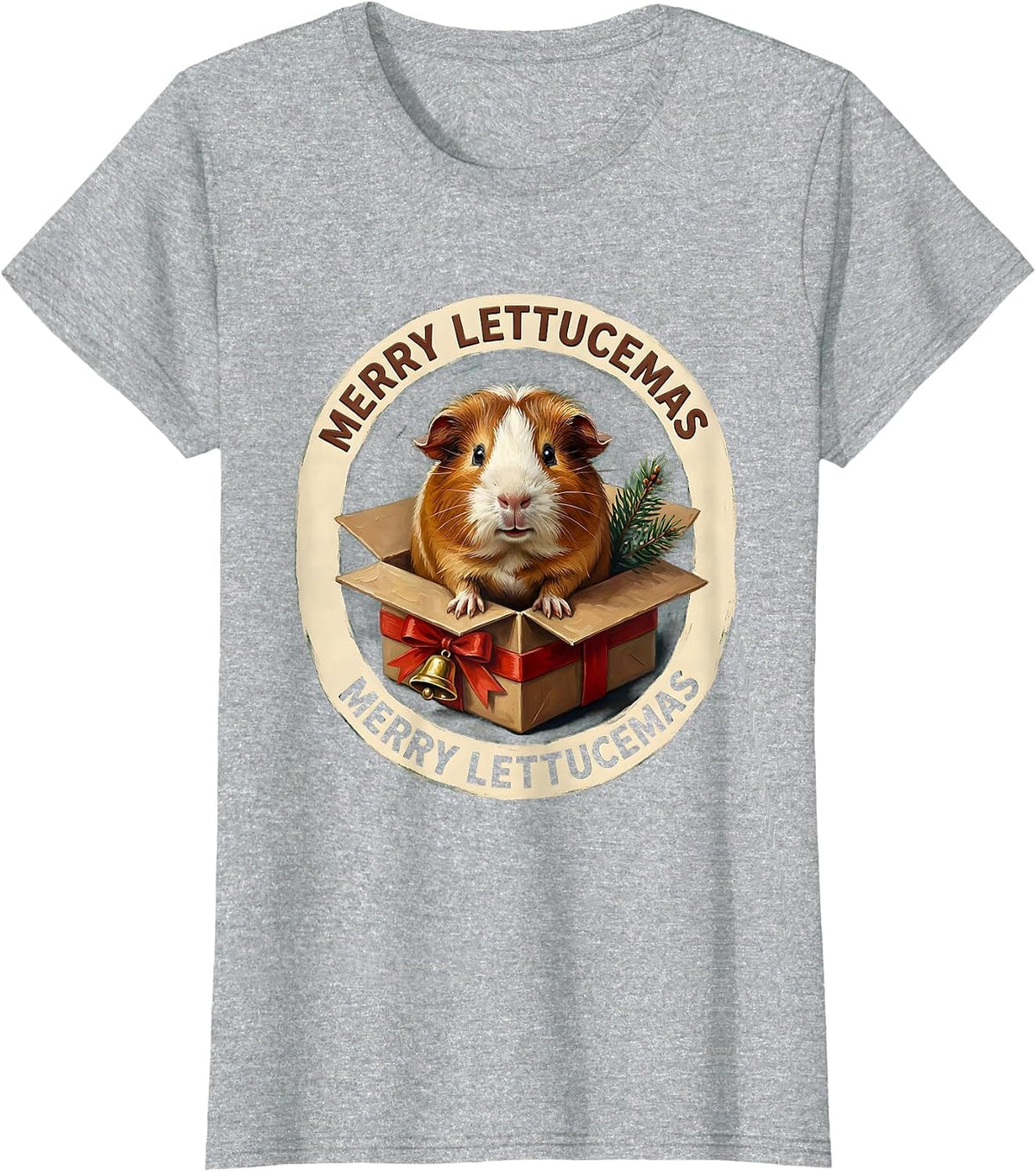 Merry Lettucemas Funny Guinea Pig Christmas Pet Lover Gift T-Shirt - Heather Grey