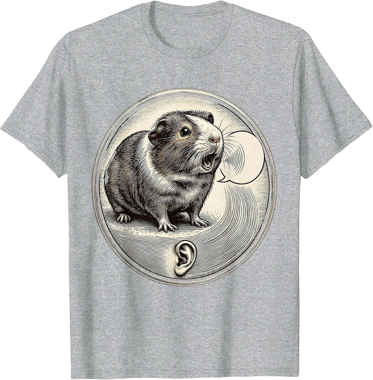 Men's Sealed Guinea Pig Badge Crosshatch Etching Pet Lover Humor T-Shirt - Heather Grey
