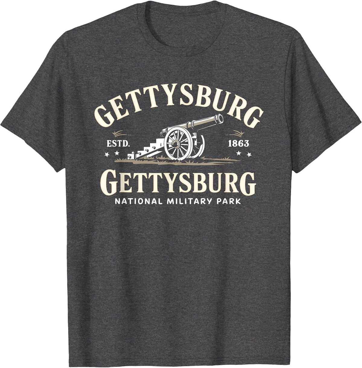 Gettysburg National Military Park ESTD 1863 Cannon History T-Shirt - Dark Heather Grey