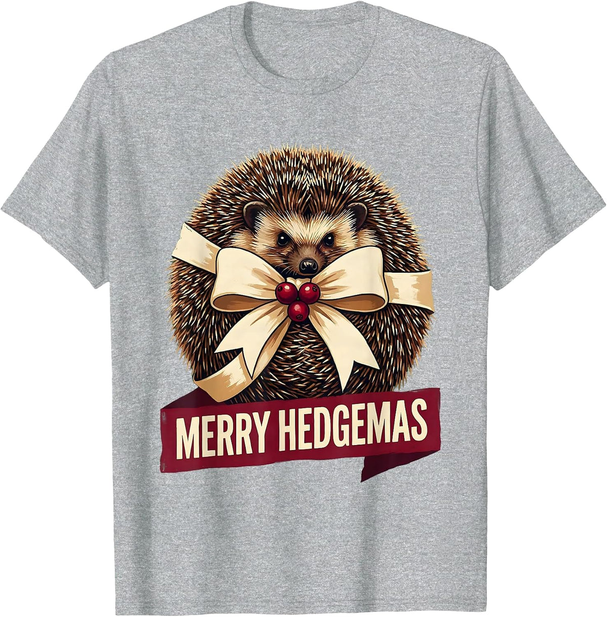 Men's Merry Hedgemas Cute Hedgehog Christmas Humor Novelty Gift T-Shirt - Heather Grey