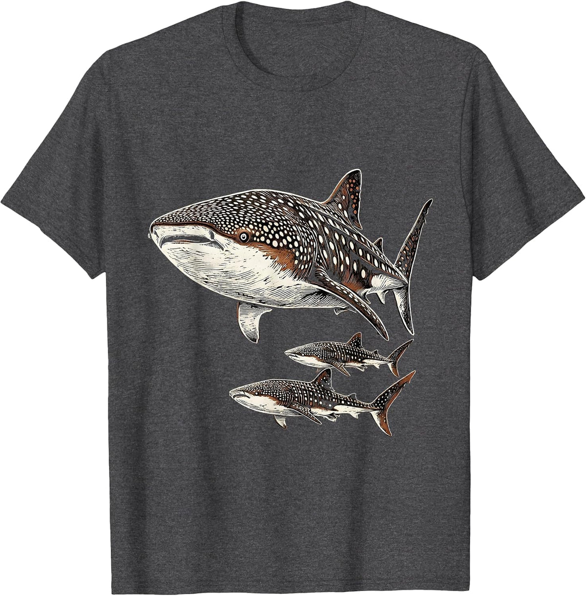 Whale Shark Woodcut Engraving Marine Biology Humor T-Shirt - Dark Heather Grey