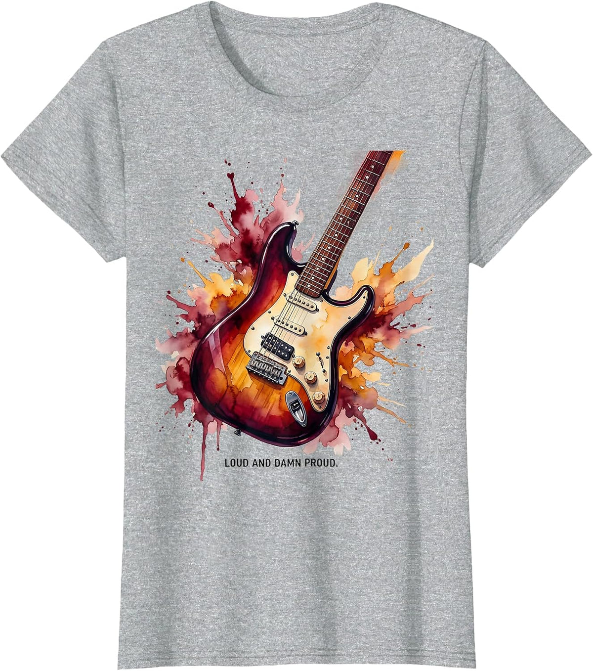 Loud and Damn Proud Rock Music Graphic Design T-Shirt - Heather Grey