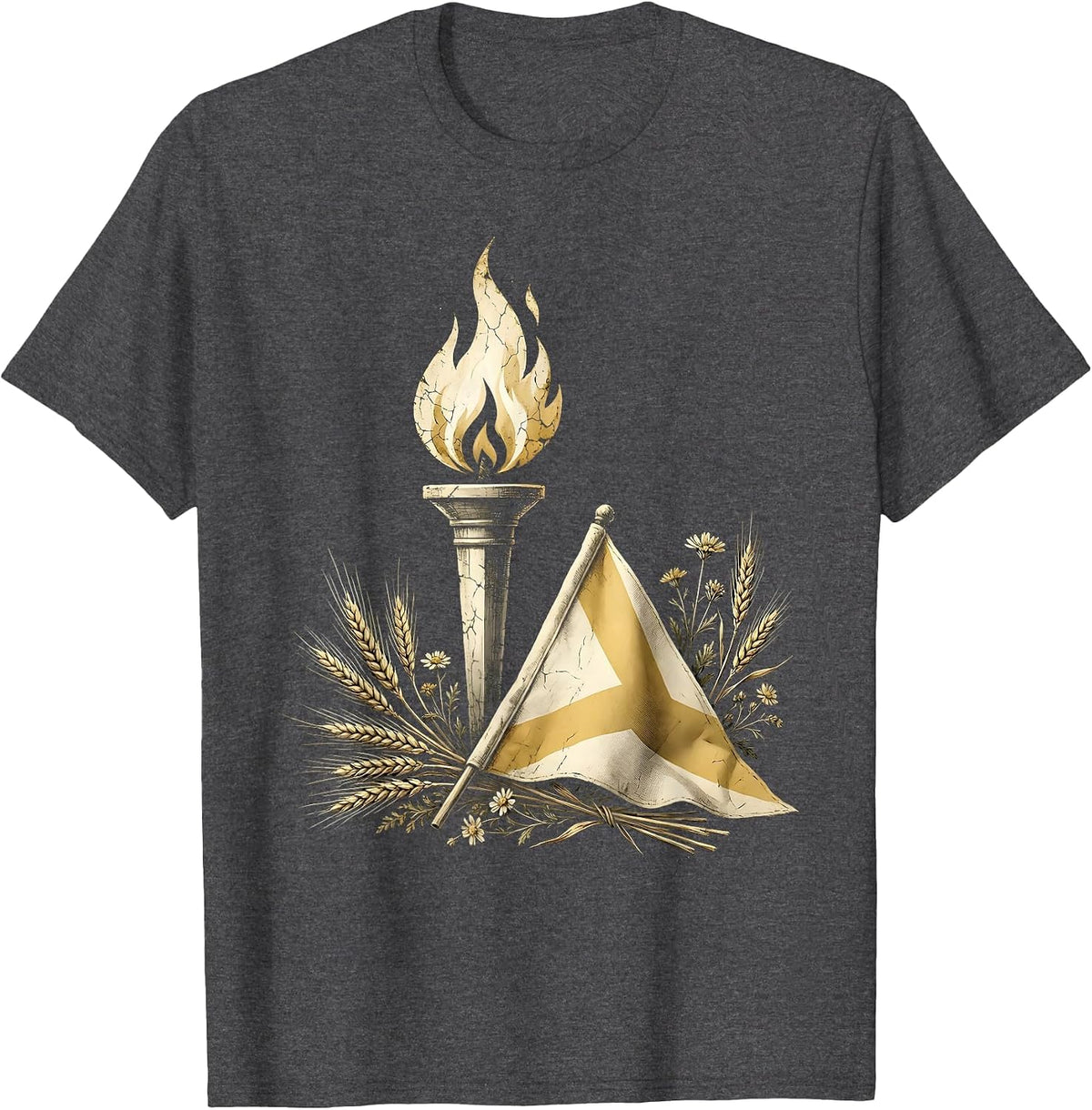 God Family Country Memorial Flame and Folded Flag T-Shirt - Dark Heather Grey