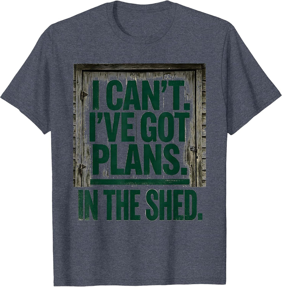 I Can't I've Got Plans In The Shed Vintage Garage Mechanic T-Shirt - Heather Blue