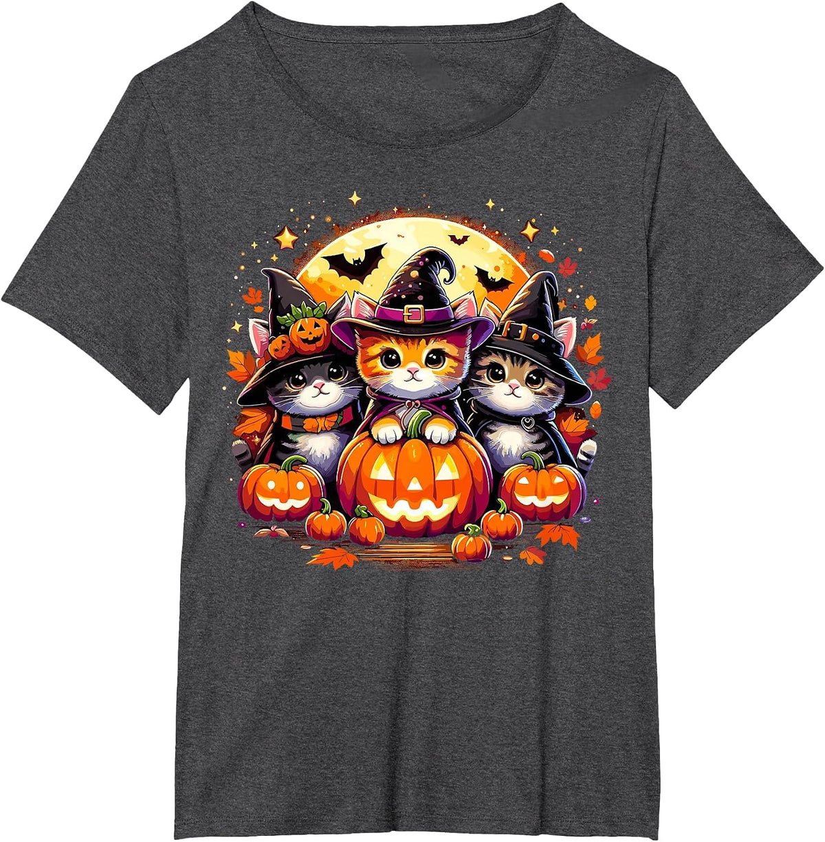 Halloween Cat Pumpkin Spooky T-Shirt - Dark Heather Grey