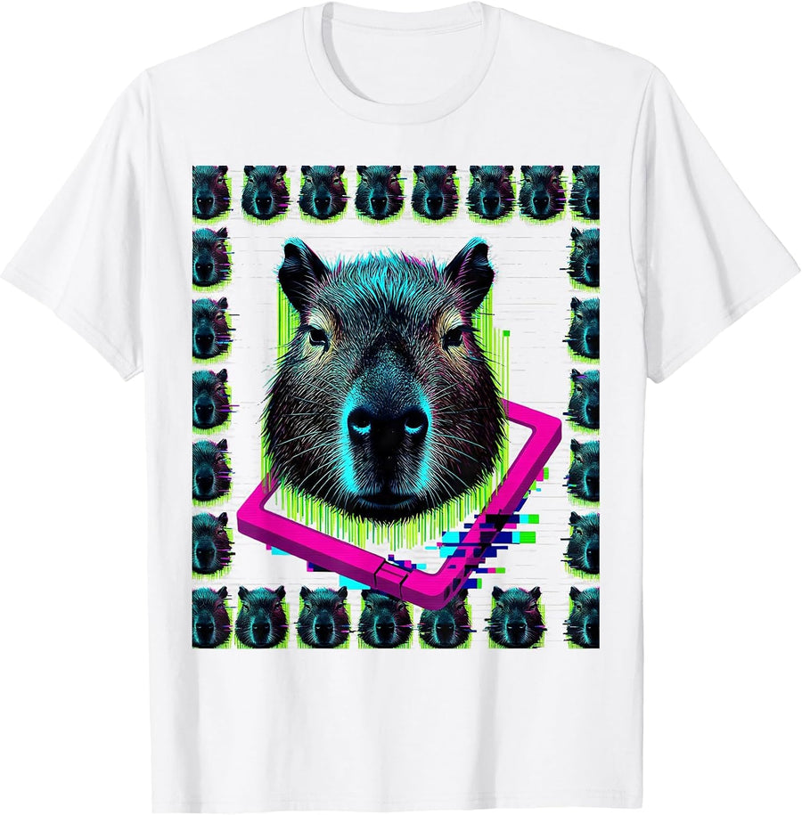 Men's Capybara Glitch Gamer Meme Humor T-Shirt - White