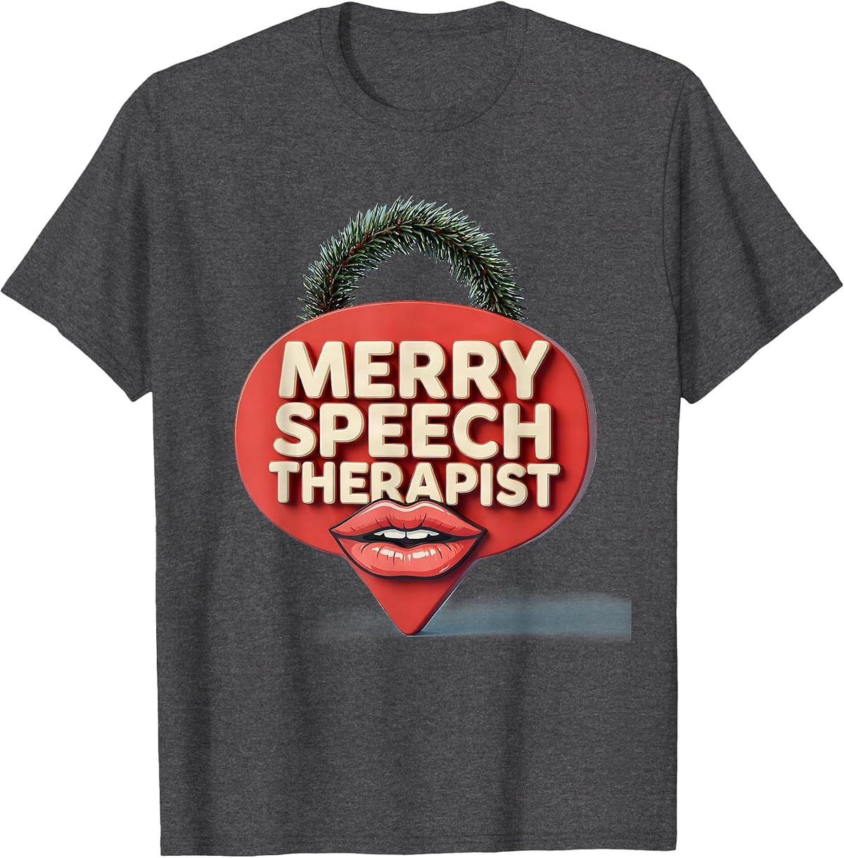 Men's Merry Speech Therapist Bold Chunky Holiday SLP Gift T-Shirt - Dark Heather Grey