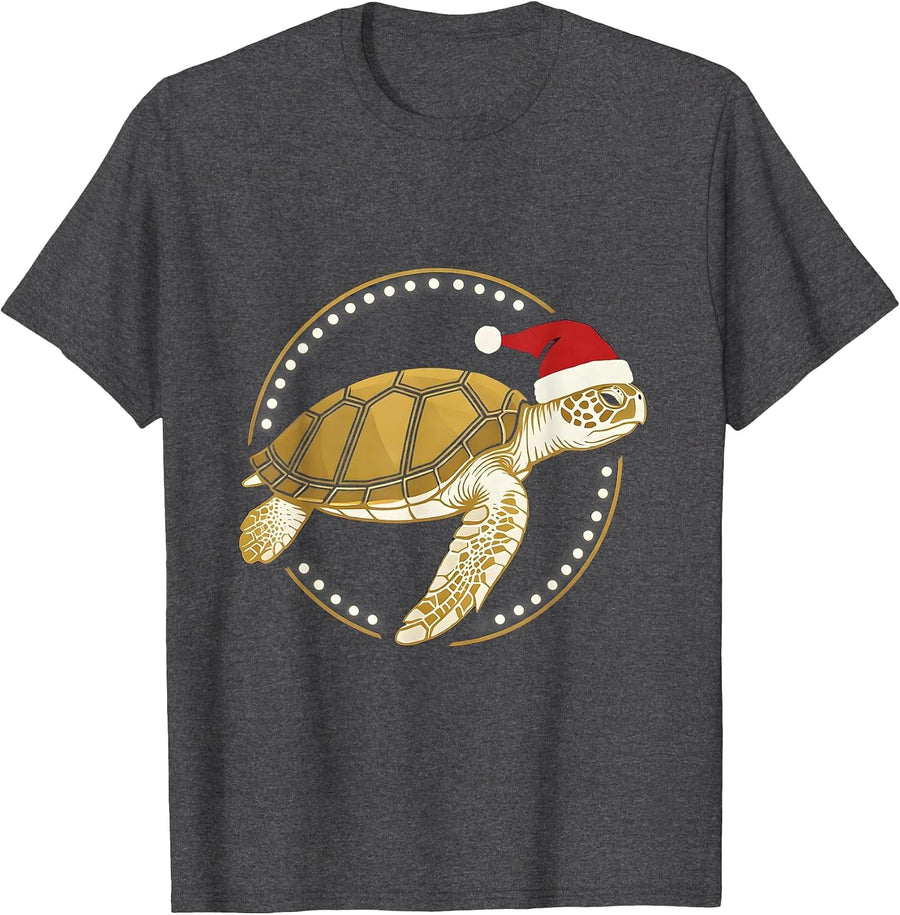 Men's Sea Turtle Santa Hat Sign Painter Whimsical Holiday T-Shirt - Dark Heather Grey