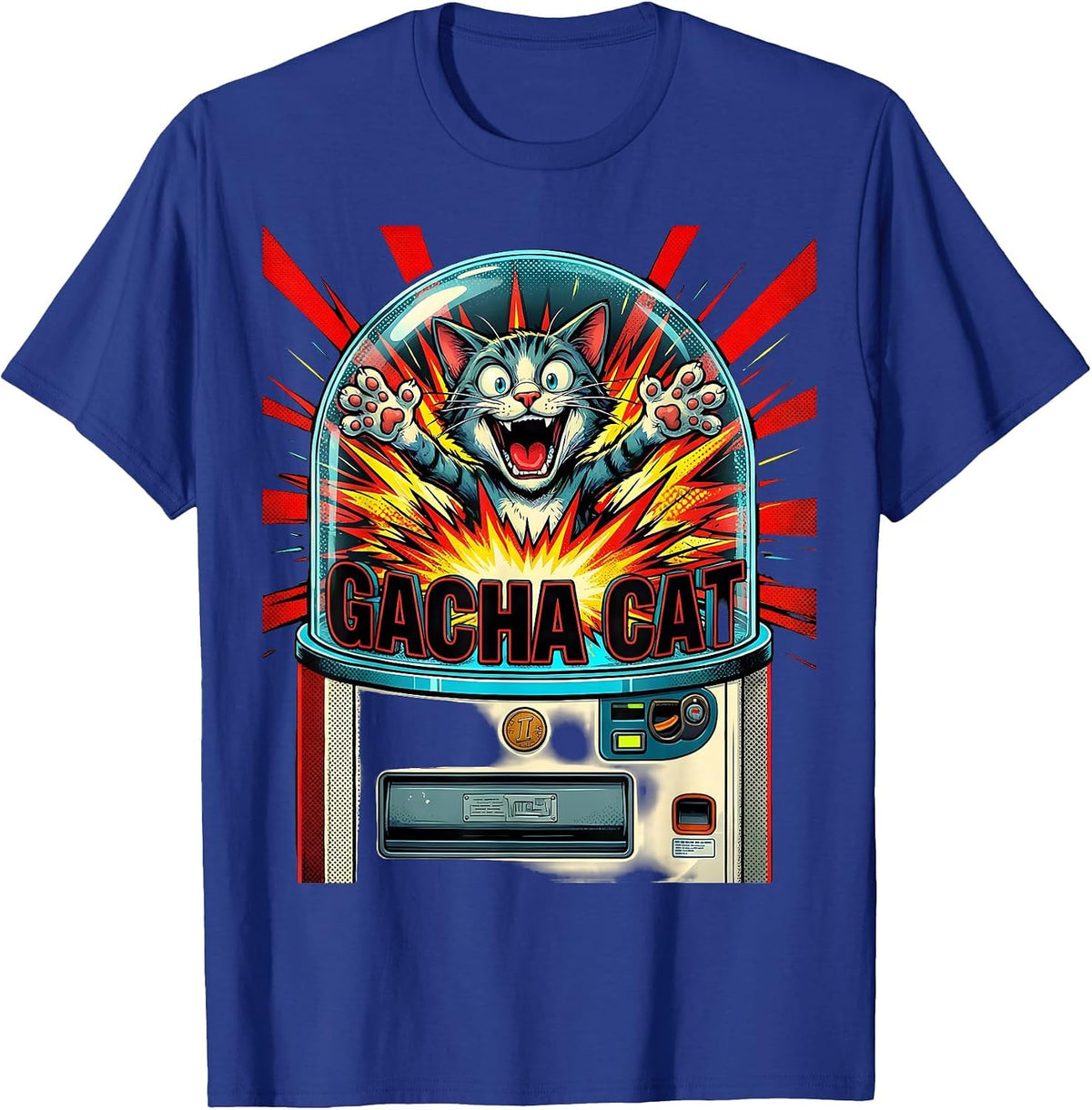 Gacha Cat Pop Art Anime Ramen Cat Gaming Humor T-Shirt - Royal Blue