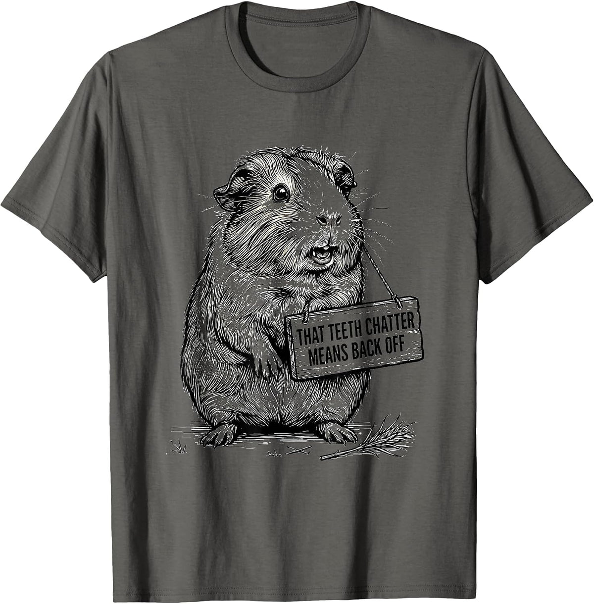 That Teeth Chatter Means Back Off Funny Guinea Pig Cavy T-Shirt - Asphalt Grey
