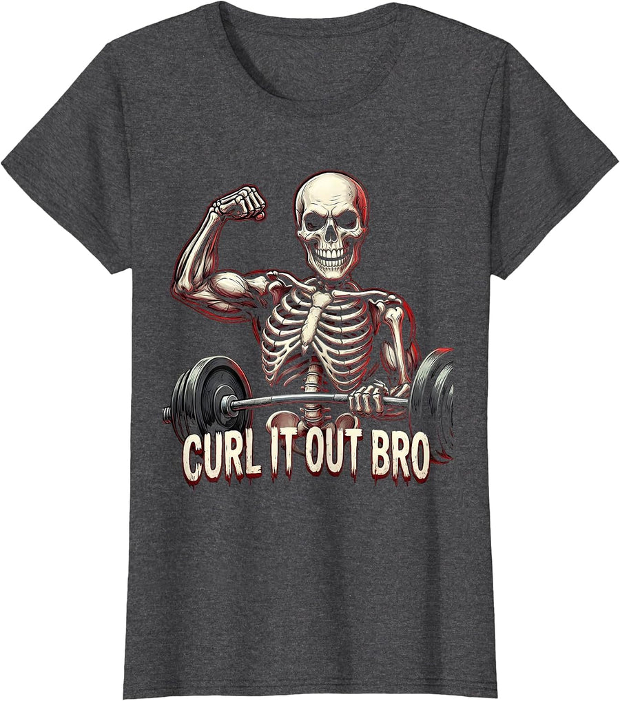 Women's Curl It Out Bro Funny Gym Workout Design T-Shirt - Dark Heather Grey