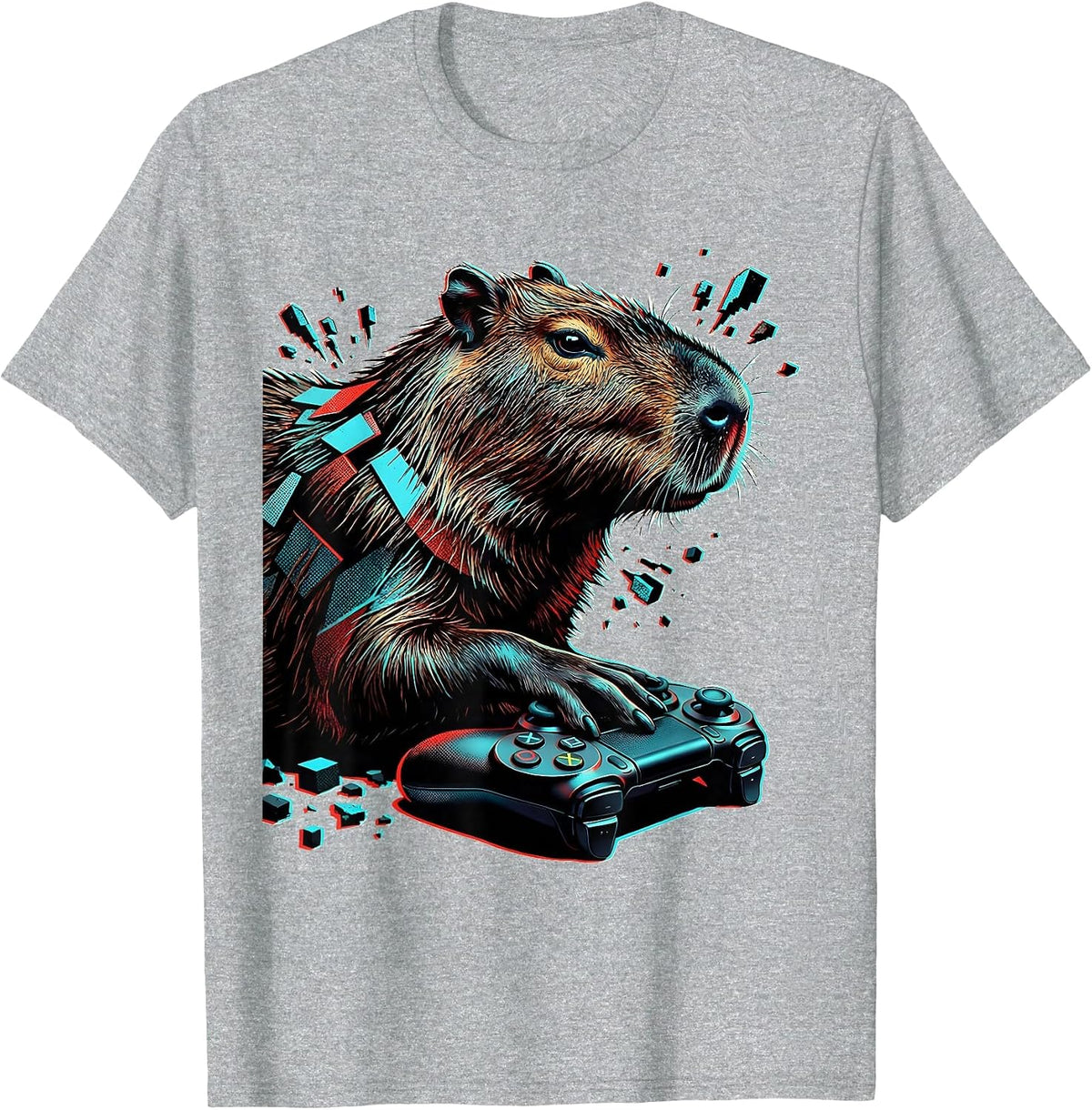 Men's Capybara Gamer Pop Art Animal Humor Kids T-Shirt - Heather Grey