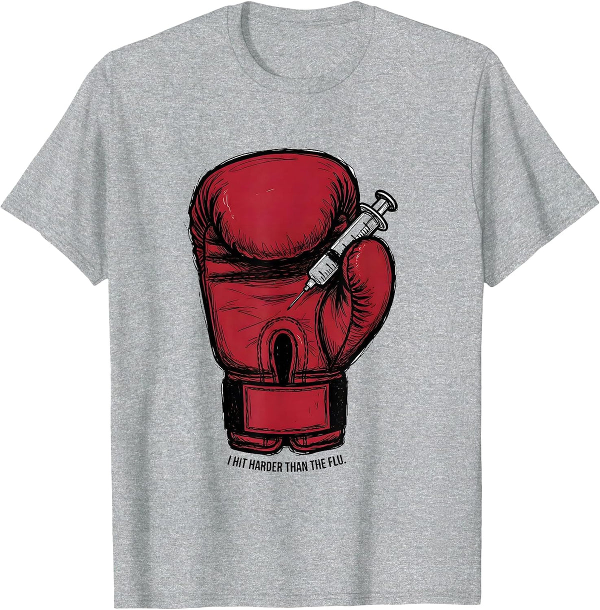 Men's I Hit Harder Than The Flu Funny Nurse Doctor Vaccine Humor T-Shirt - Heather Grey