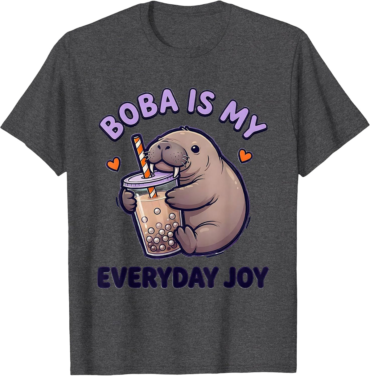 Men's Boba Is My Everyday Joy Kawaii Manatee Boba Tea Lover Gift T-Shirt - Dark Heather Grey
