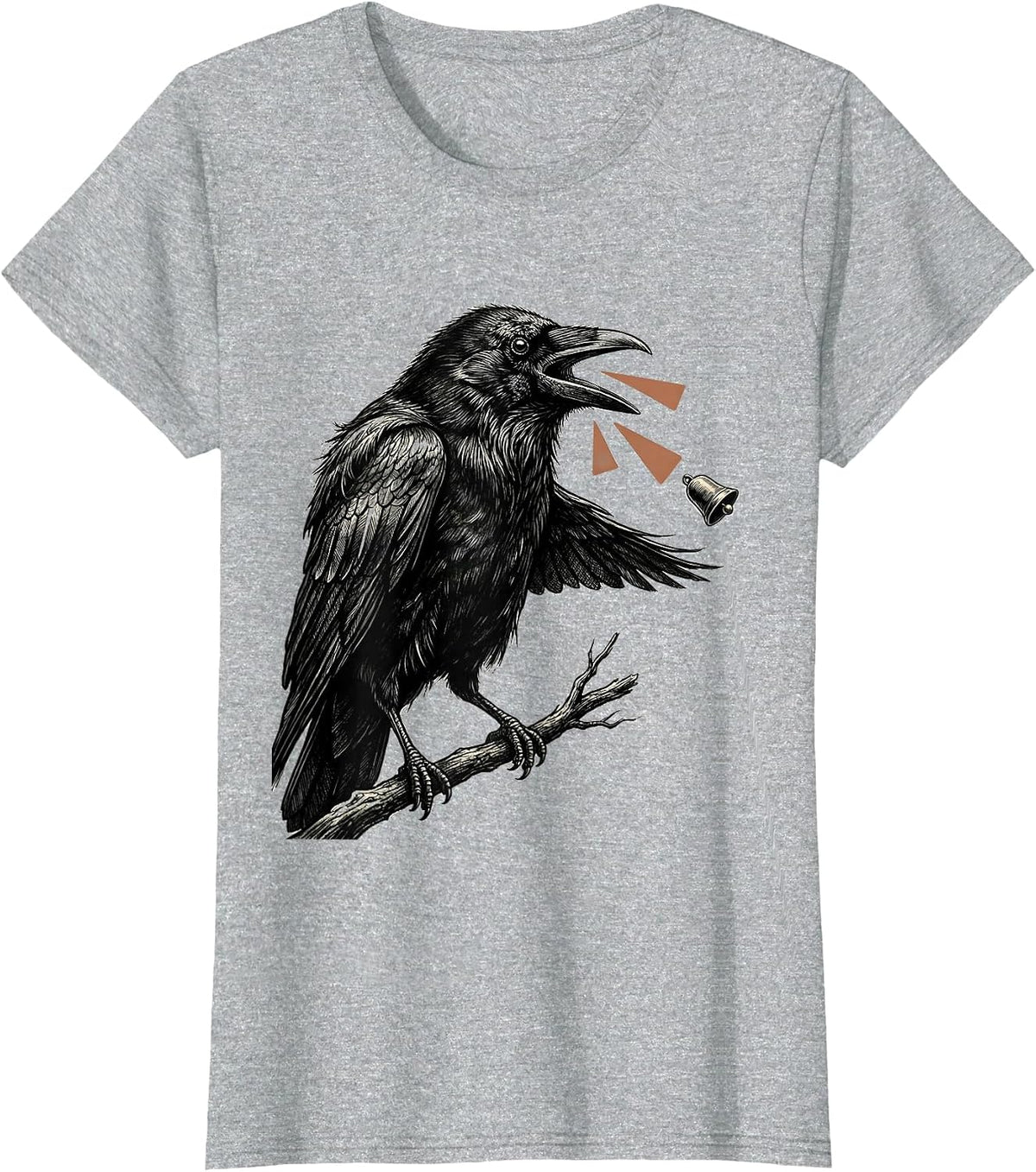 Women's Crow Perched Bird Lover Dark Humor Gothic Illustration T-Shirt - Heather Grey