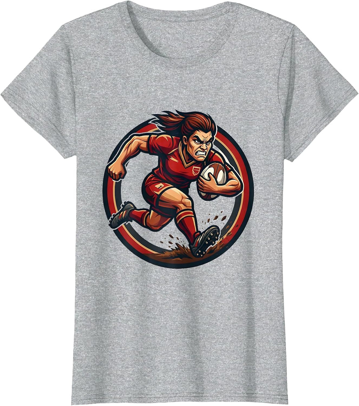 Rugby Winger Sprinting Down Touchline Graphic T-Shirt - Heather Grey