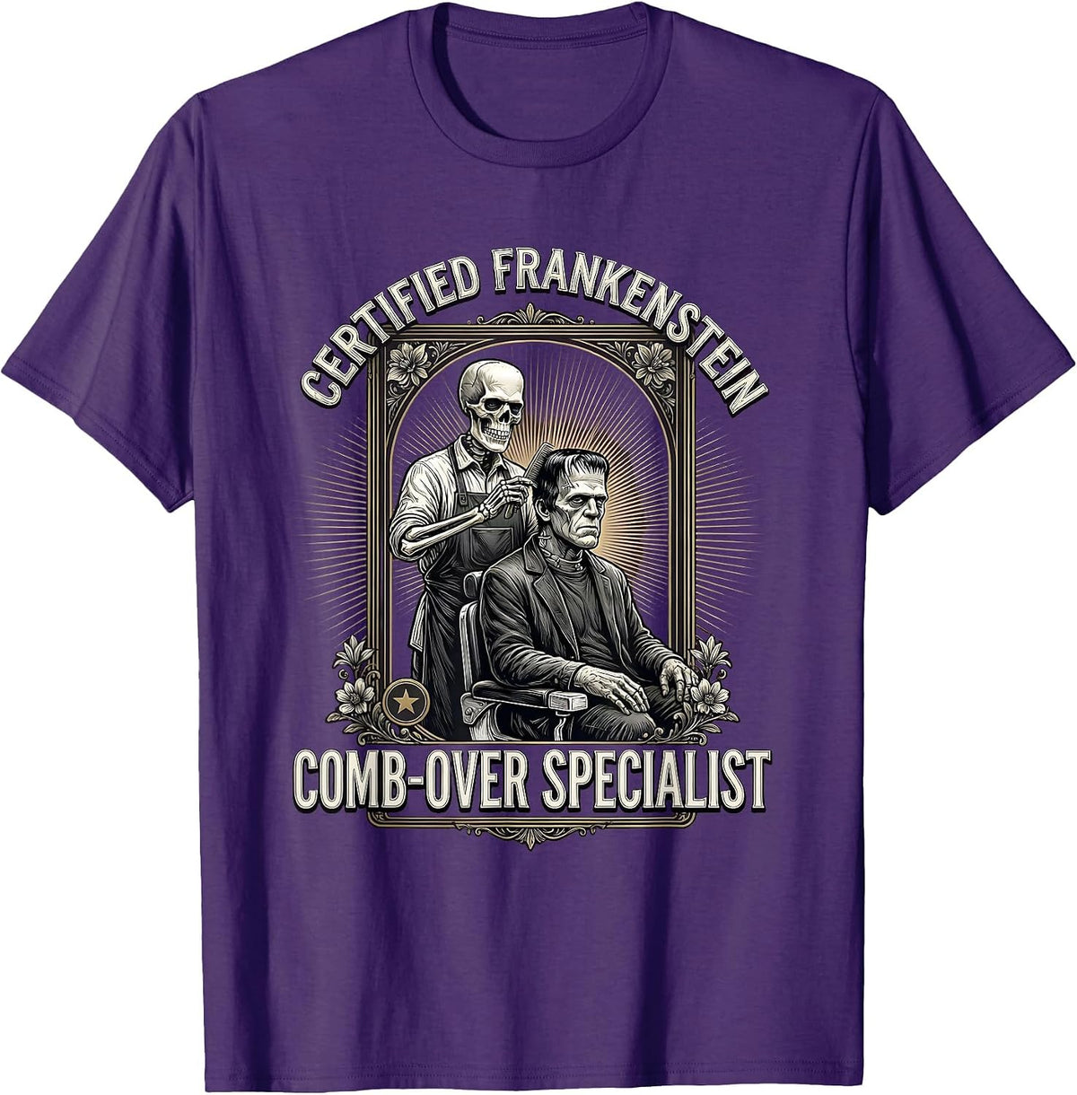 Men's Certified Frankenstein Comb-Over Specialist Funny T-Shirt - Purple