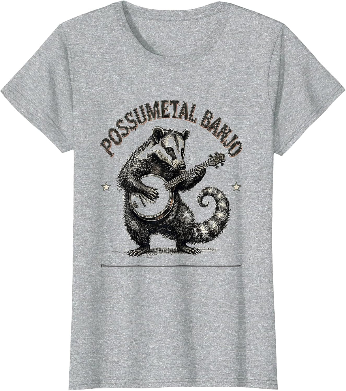 Women's Possumetal Banjo Funny Opossum Rock Music Pet Lover Gift T-Shirt - Heather Grey