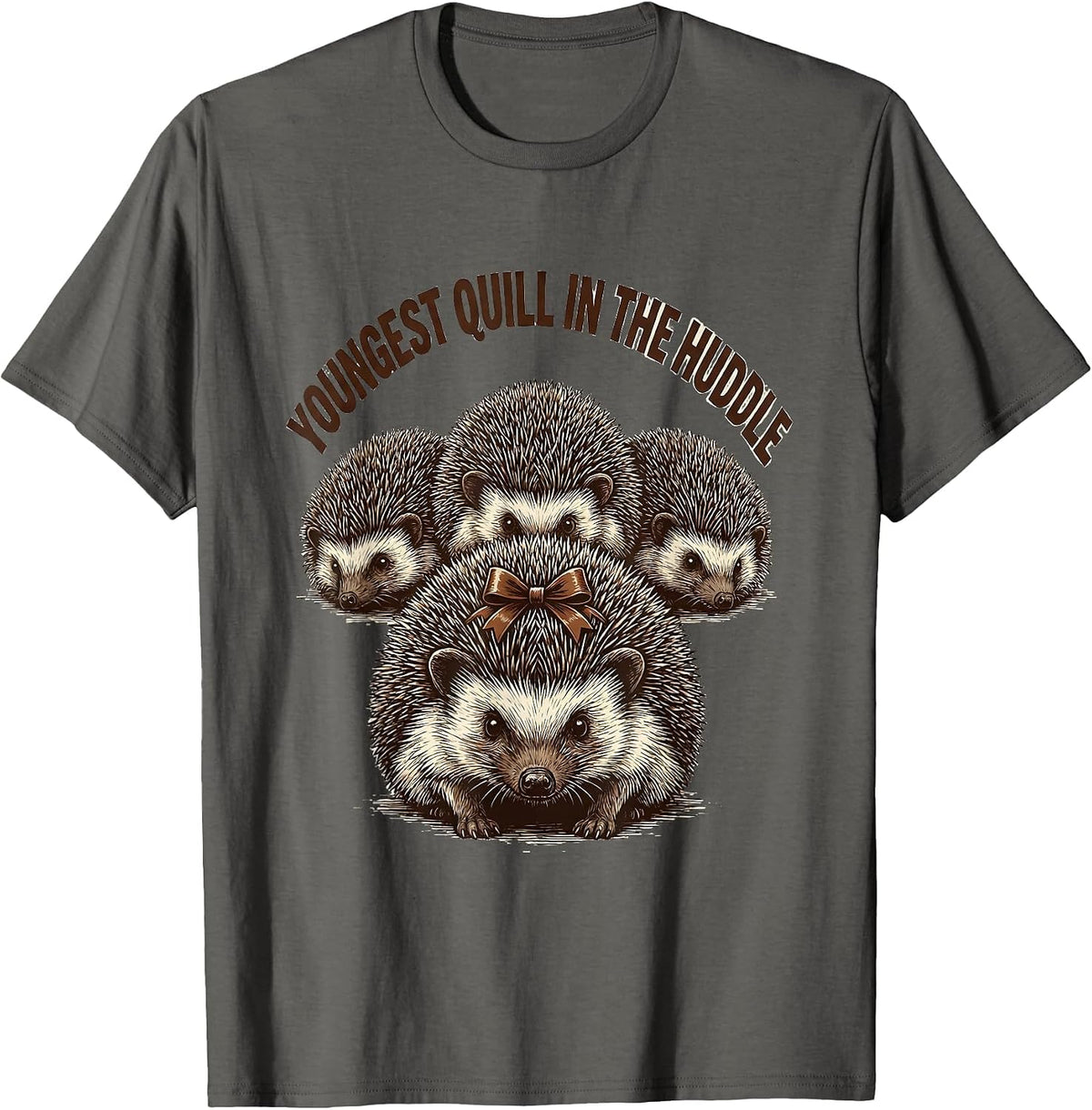 Men's Youngest Quill In The Huddle Cute Hedgehog Christmas Humor T-Shirt - Asphalt Grey