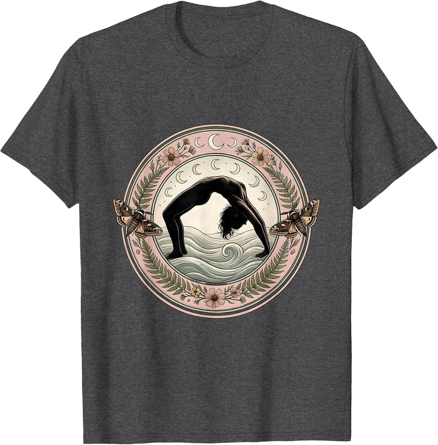 Men's Pilates Bridge Pose Over Rolling Waves Graphic T-Shirt - Dark Heather Grey