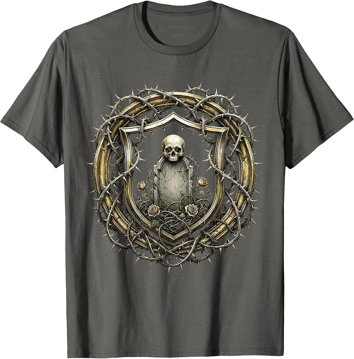 Graveyard Thorned Vines Heavy Metal Graphic T-Shirt - Asphalt Grey