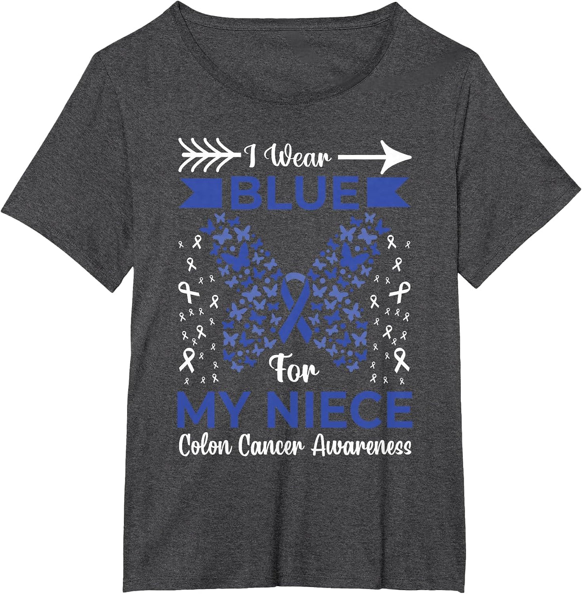 I Wear Blue for My Niece Colon Cancer Awareness Ribbons T-Shirt - Dark Heather Grey