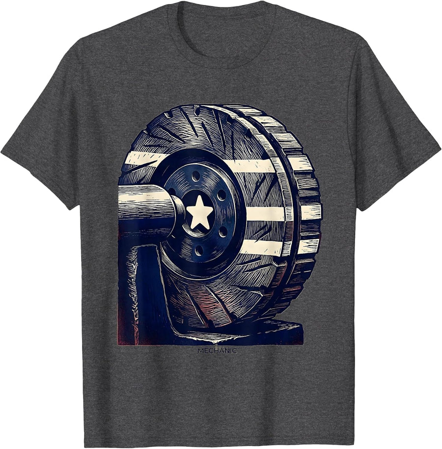 Men's Mechanic Patriotic American Flag Oilfield Worker Gift T-Shirt - Dark Heather Grey