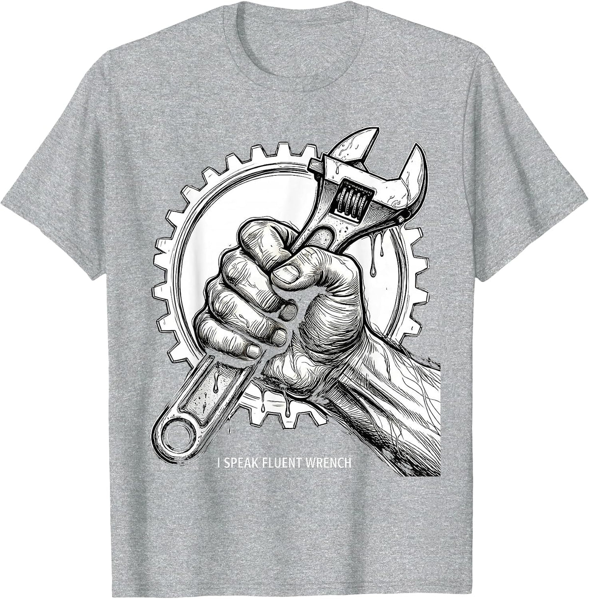 Men's I Speak Fluent Wrench Mechanic Design T-Shirt - Heather Grey