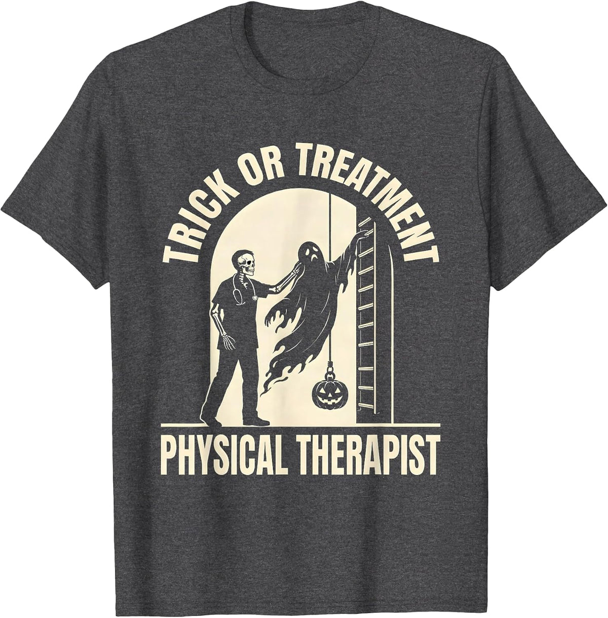 Men's Trick Or Treatment Physical Therapist Halloween PT Humor T-Shirt - Dark Heather Grey