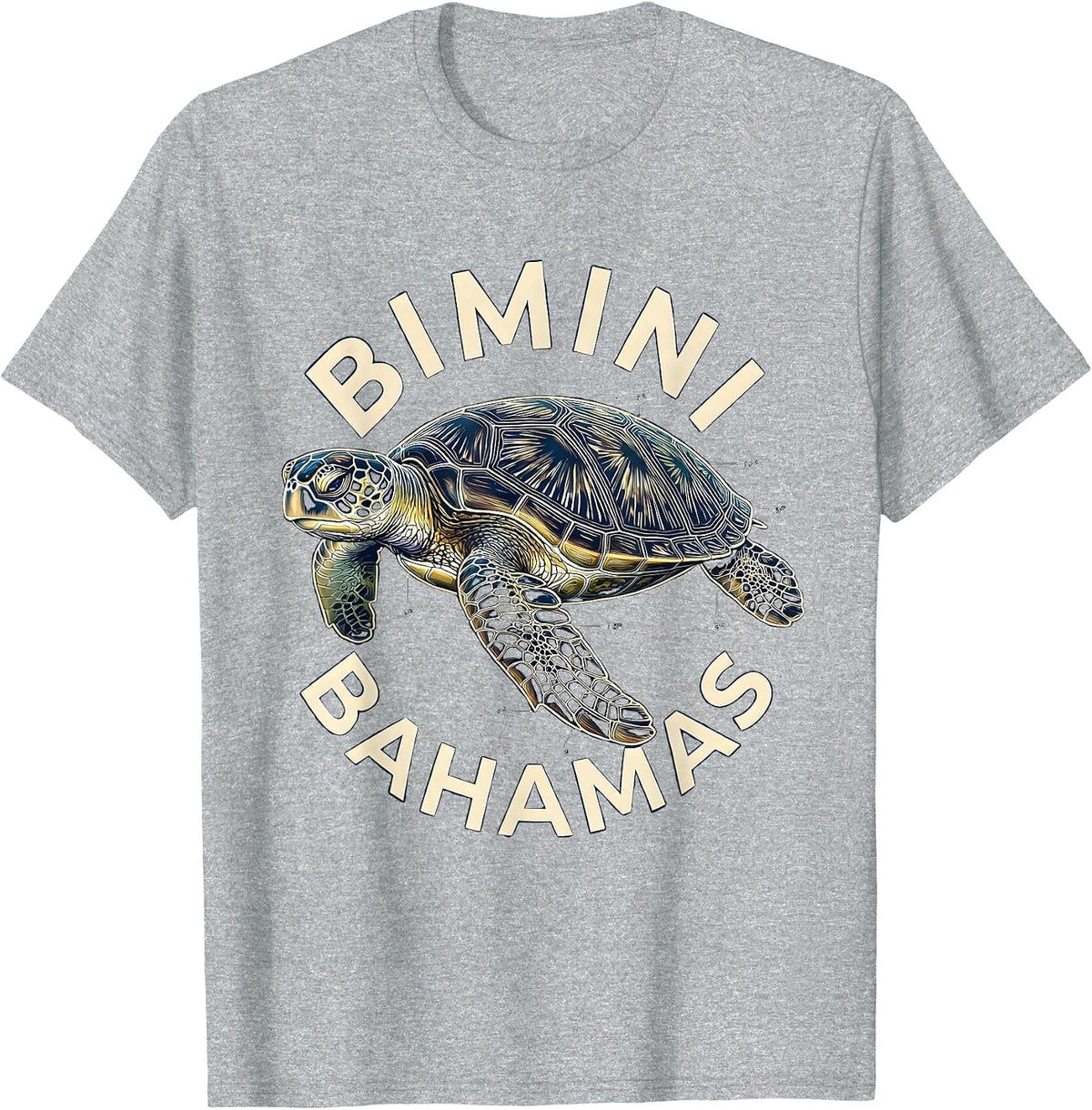 Men's Bimini Bahamas Topographic Contour Sea Turtle Souvenir T-Shirt - Heather Grey