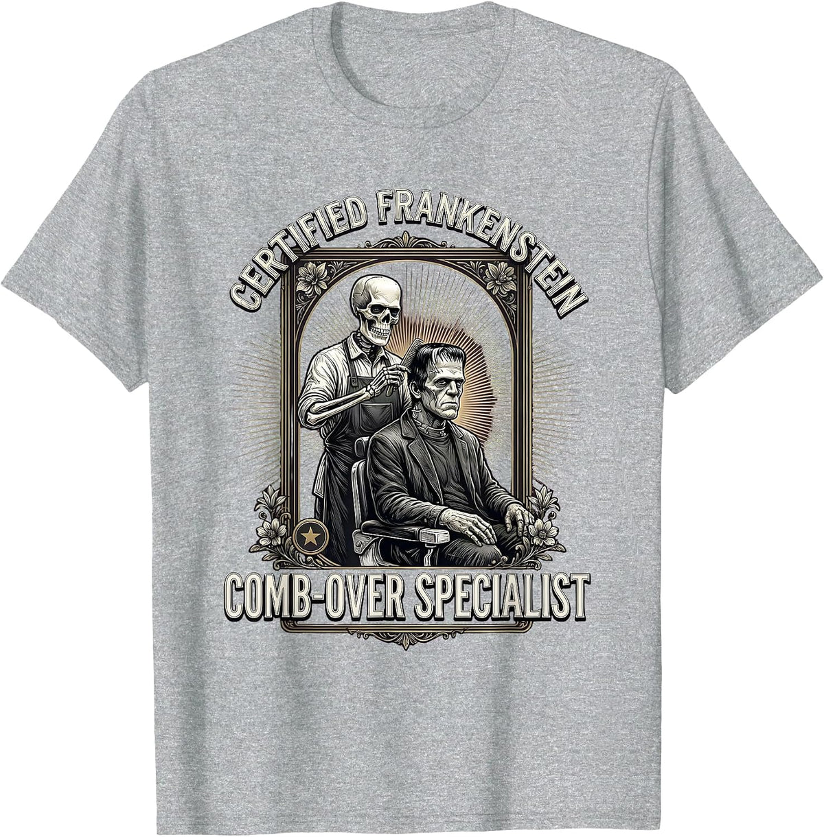 Men's Certified Frankenstein Comb-Over Specialist Funny T-Shirt - Heather Grey