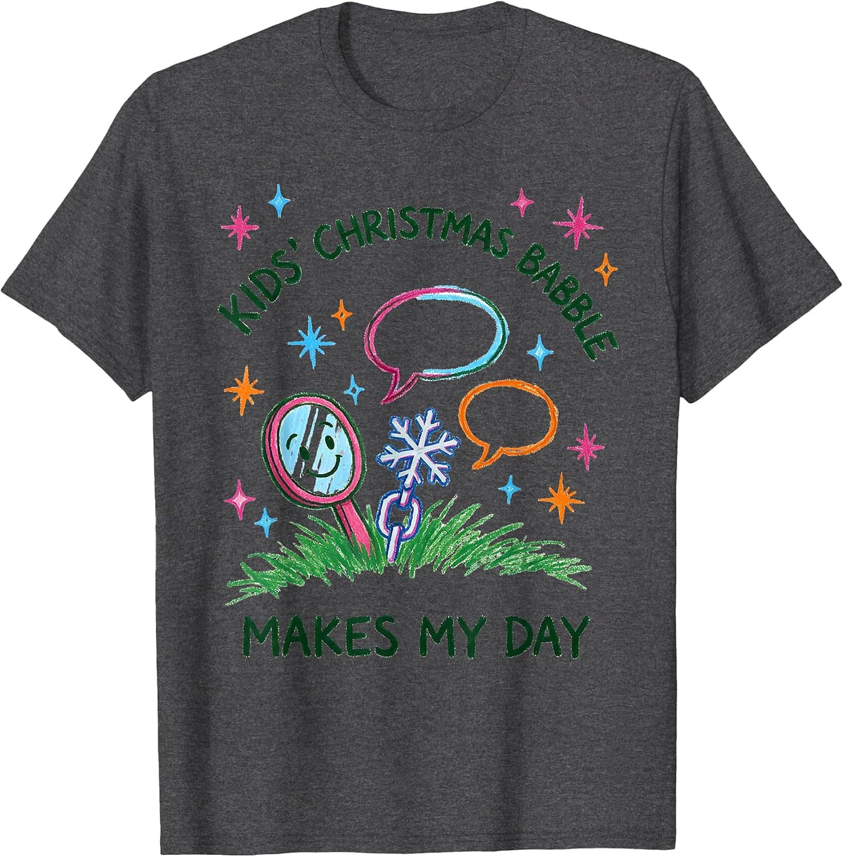 Kids' Christmas Babble Makes My Day Funny Speech Therapist T-Shirt - Dark Heather Grey
