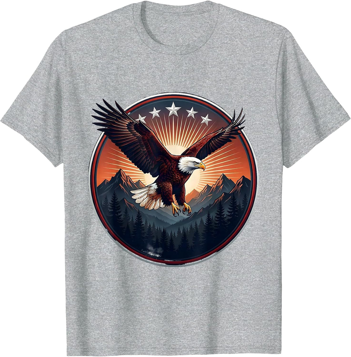 Men's Eagle Flying Through Burst of Stars Patriotic T-Shirt - Heather Grey