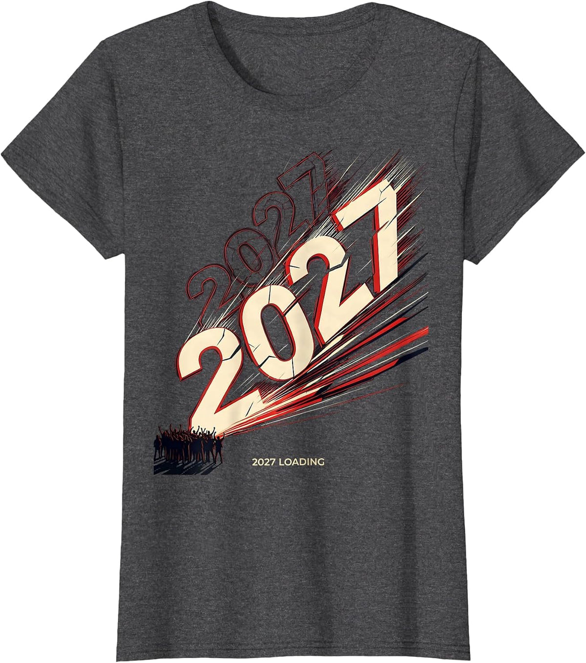 Women's 2027 Loading Futurist Dynamism New Year Party Family T-Shirt - Dark Heather Grey