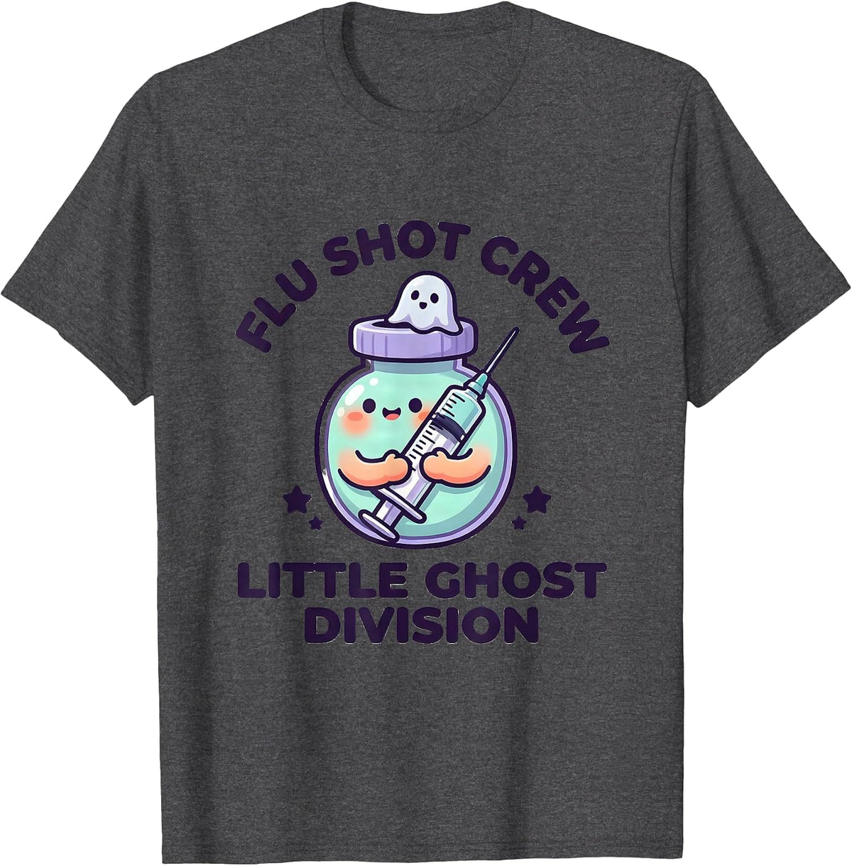 Men's Flu Shot Crew Little Ghost Division Cute Nurse Halloween T-Shirt - Dark Heather Grey