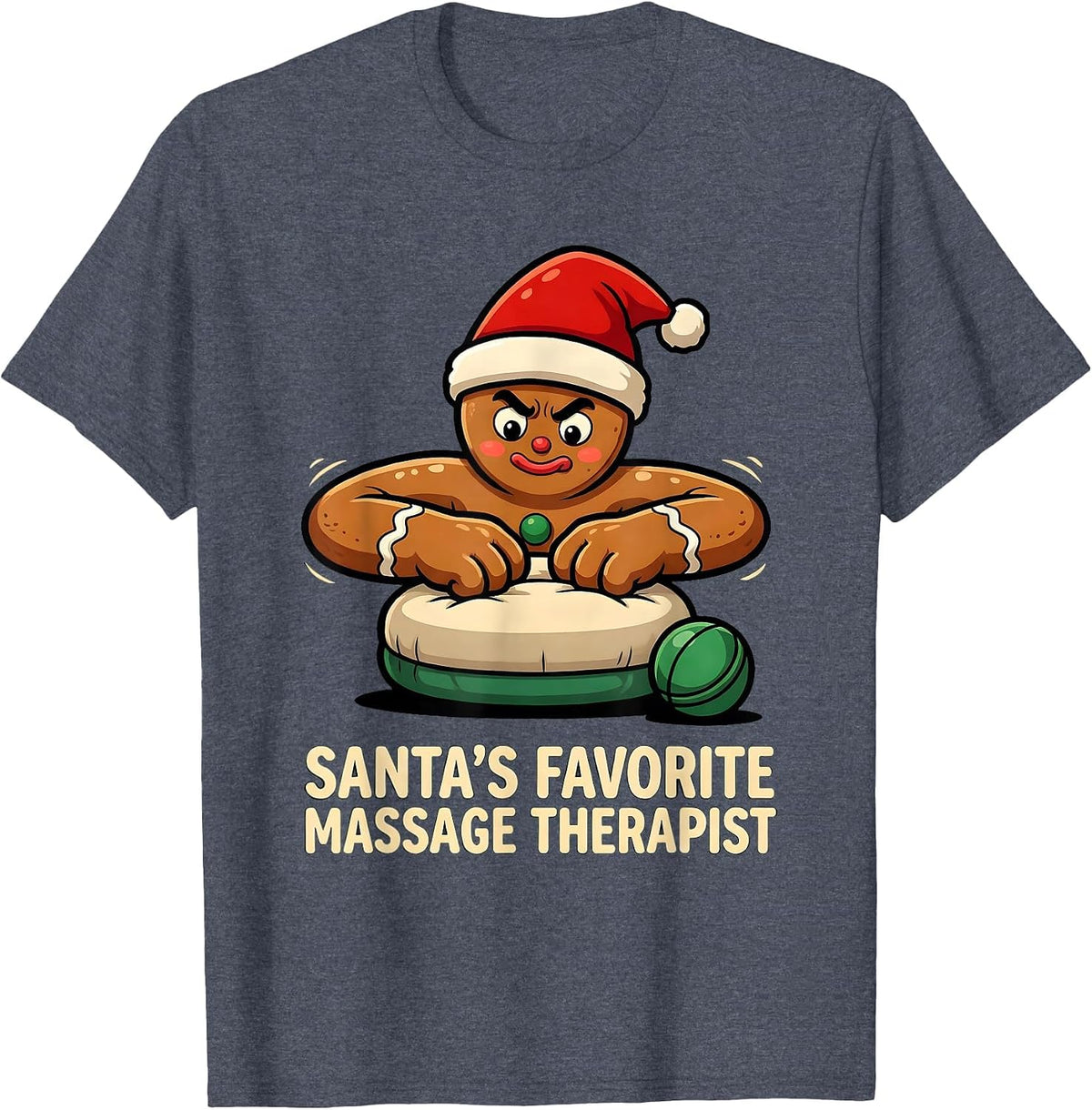 Santa's Favorite Massage Therapist Funny Physical Therapy T-Shirt - Heather Blue