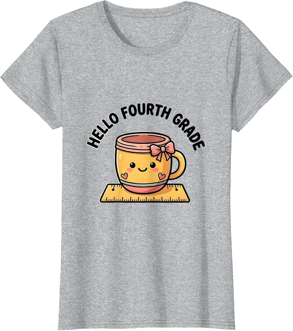 Hello Fourth Grade Cute Kawaii Coquette Back to School T-Shirt - Heather Grey