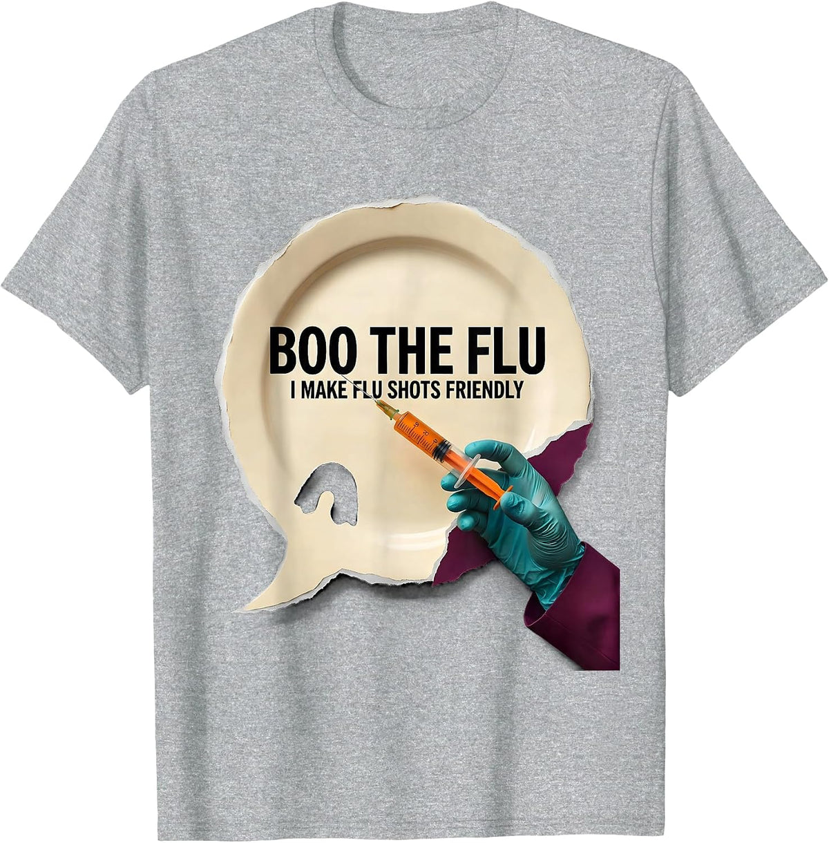 Men's Boo the Flu I Make Flu Shots Friendly Funny Halloween Nurse T-Shirt - Heather Grey