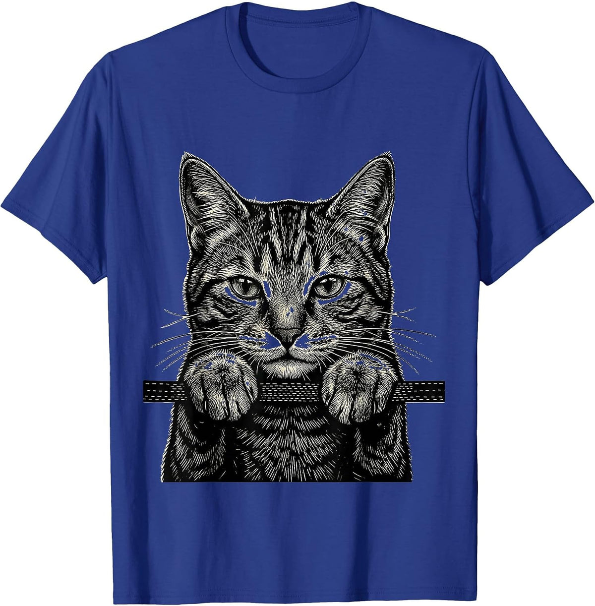 Men's Peeking Tabby Cat Pocket Playful Pet Lover Novelty T-Shirt - Royal Blue