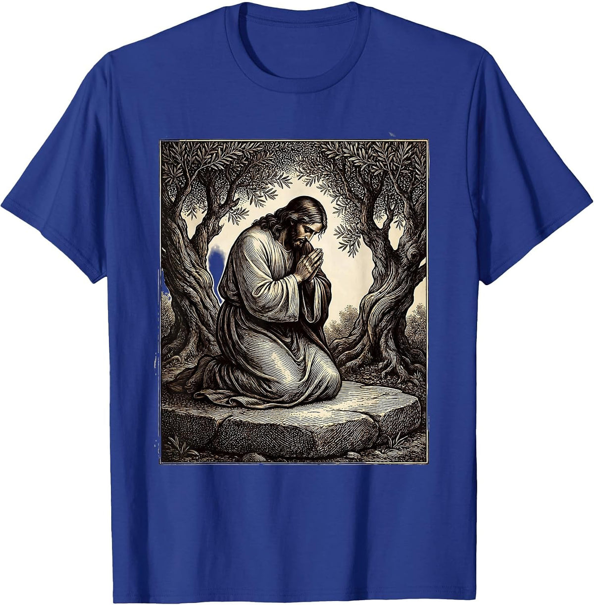 Jesus Kneeling in the Garden of Gethsemane T-Shirt - Royal Blue