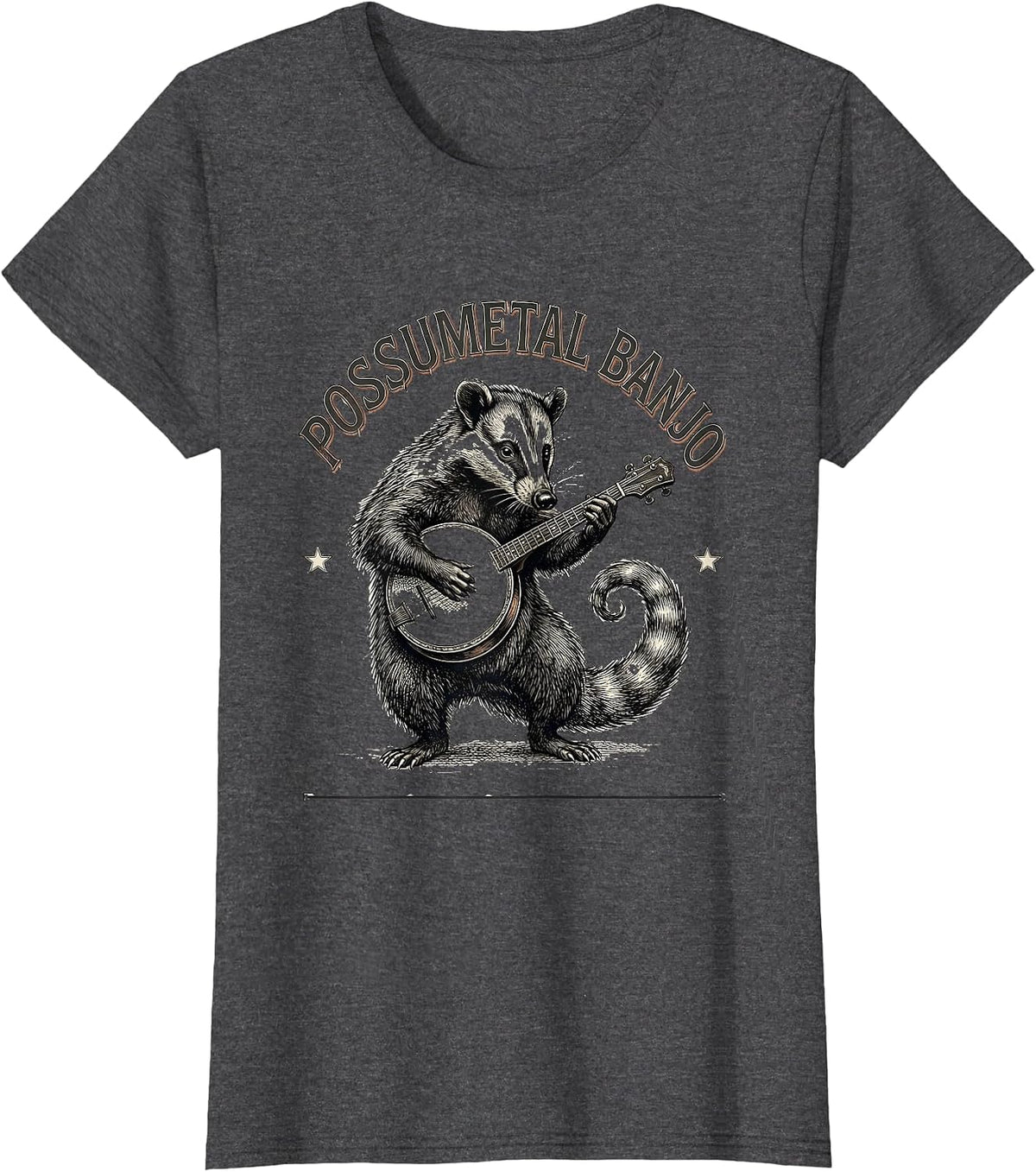 Women's Possumetal Banjo Funny Opossum Rock Music Pet Lover Gift T-Shirt - Dark Heather Grey