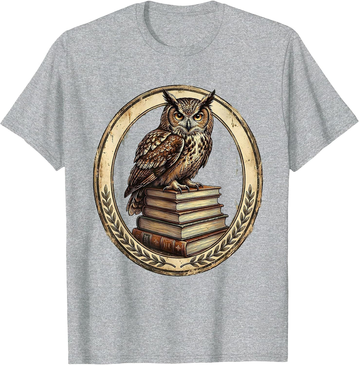 Men's Wise Owl on Stacked Textbooks Teacher Gift T-Shirt - Heather Grey