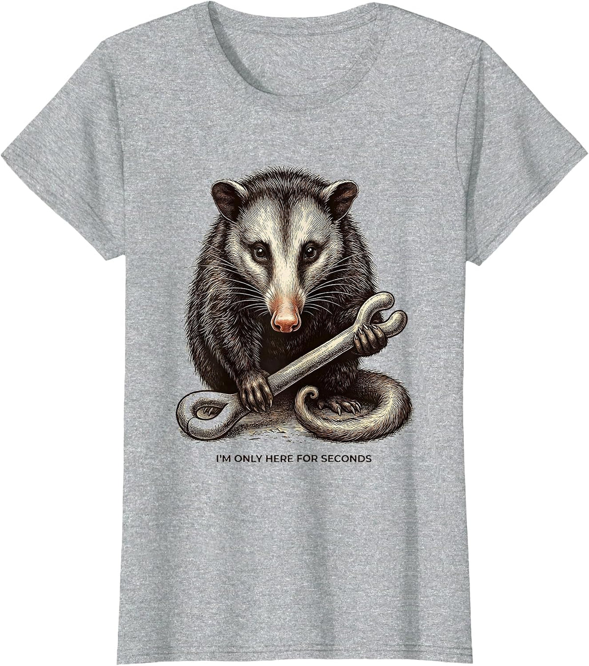 I'm Only Here For Seconds Funny Opossum Thanksgiving T-Shirt - Heather Grey